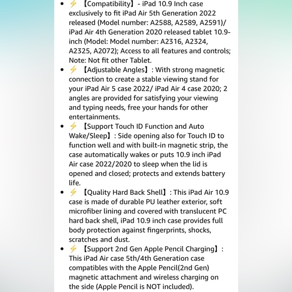 iPad Air 4th Gen 2020 10.9 Inch Trifold Tablet Cover Removable Wireless Keyboard - Picture 13 of 13